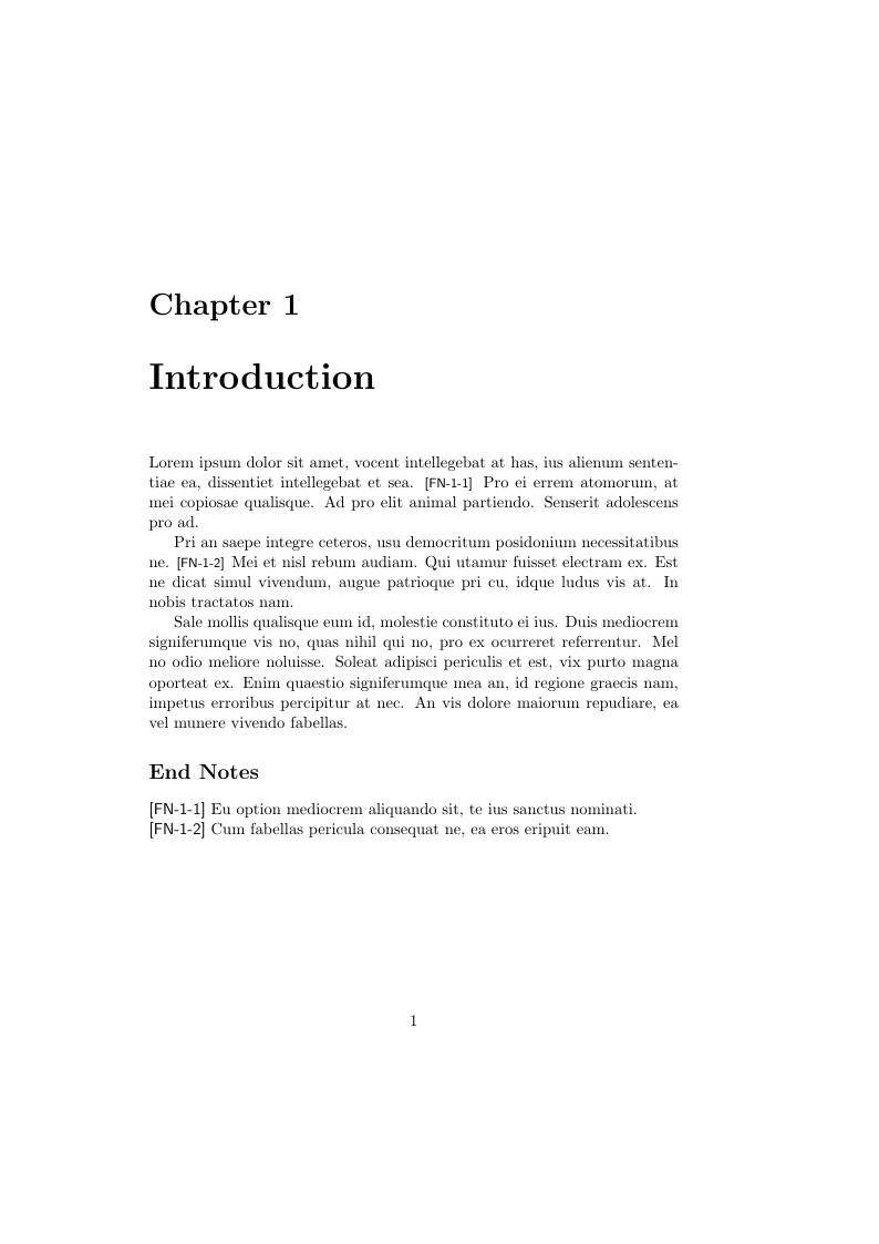 Endnotes using pagenote package at the end of each chapter