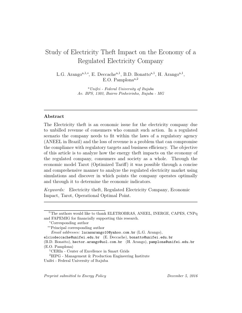 Study of Electricity Theft Impact on the Economy of a Regulated Electricity Company