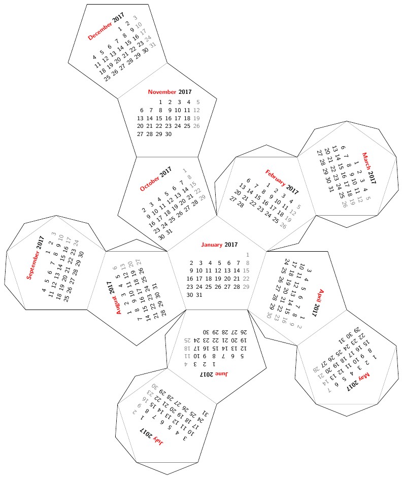 Dodecahedron desk calendar