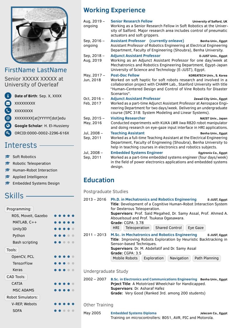 Modern Academic CV Example based on Forty Seconds CV