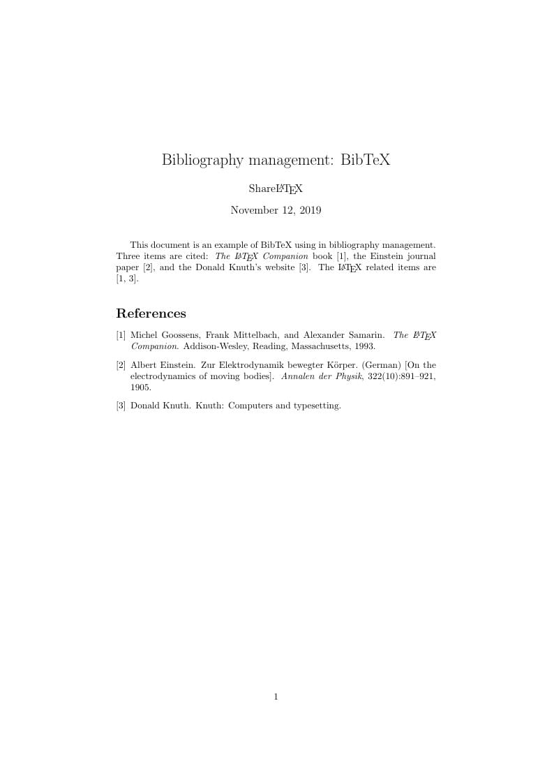 Bibliography management: BibTeX example