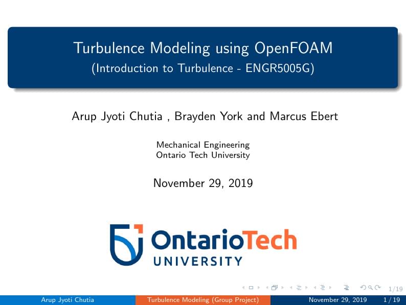 Turbulence Modeling using OpenFOAM (Ontario Tech University)
