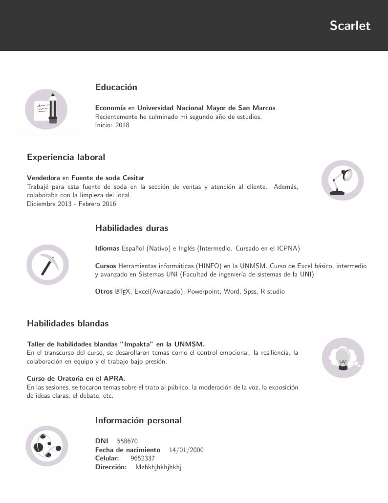 Spanish version of the Purple CV template