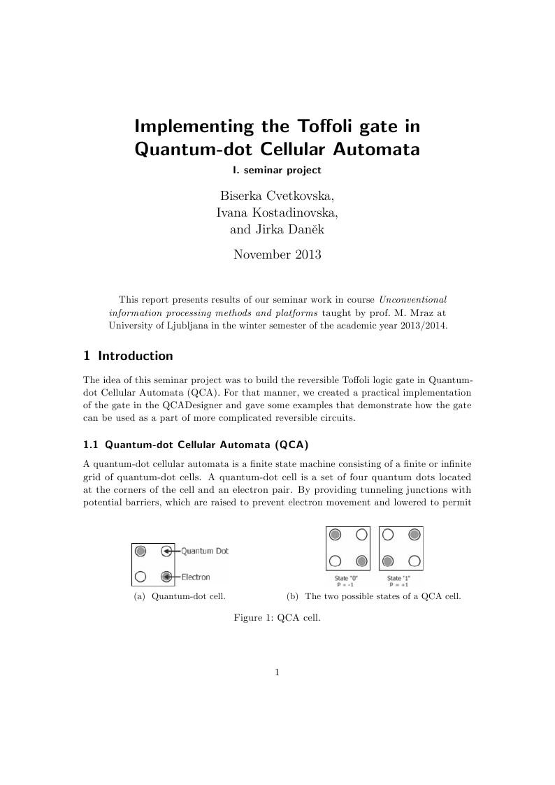 Implementing the Toffoli gate in Quantum-dot Cellular Automata