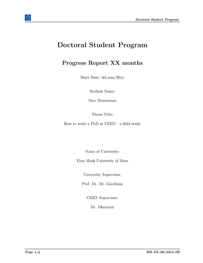 Unofficial CERN PhD Progress Report (2015) Template